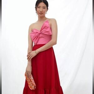 Anthropologie Pink and Red Midi Dress